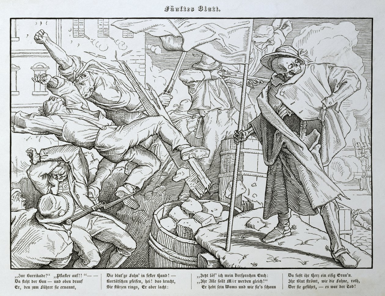 1849 में लीपज़िग में जॉर्ज विगैंड द्वारा प्रकाशित &39;अदर डांस ऑफ़ डेथ&39; से बैरिकेड पर मौत द्वारा अल्फ्रेड रिटेल