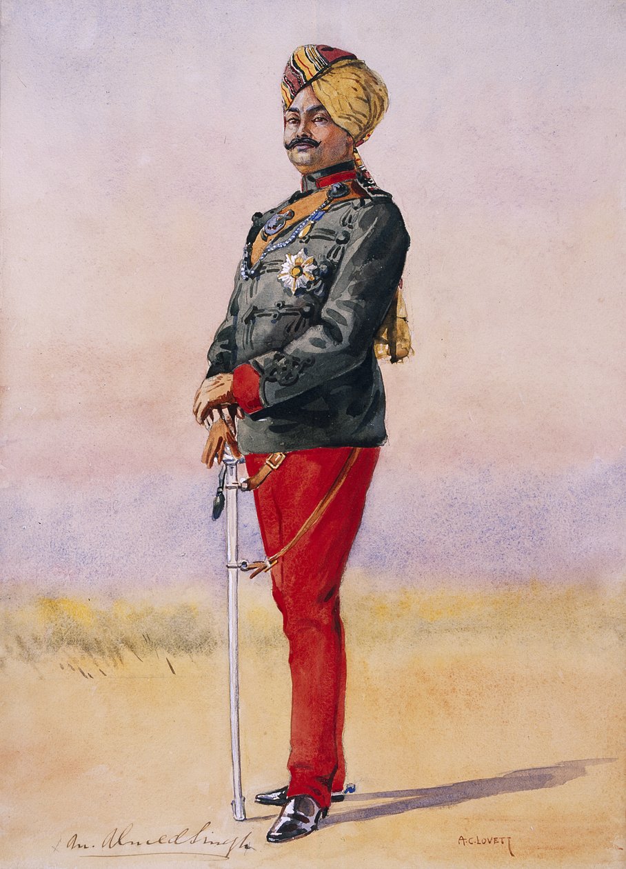 मानद मेजर एचएच सर उम्मेद सिंह बहादुर, कोटा के महाराव, 1911, 1908 में प्रकाशित मेजर जीएफ मैकमुन्न द्वारा &39;भारत की सेनाओं&39; के लिए चित्रण द्वारा अल्फ्रेड क्राउड लवेट