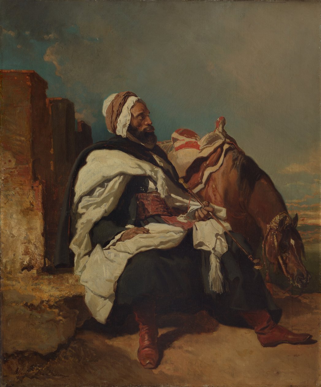 संभवत: हॉर्स के साथ अरब मैन को बैठाया। 1850-1858। द्वारा अल्फ्रेड डेड्रेक्स