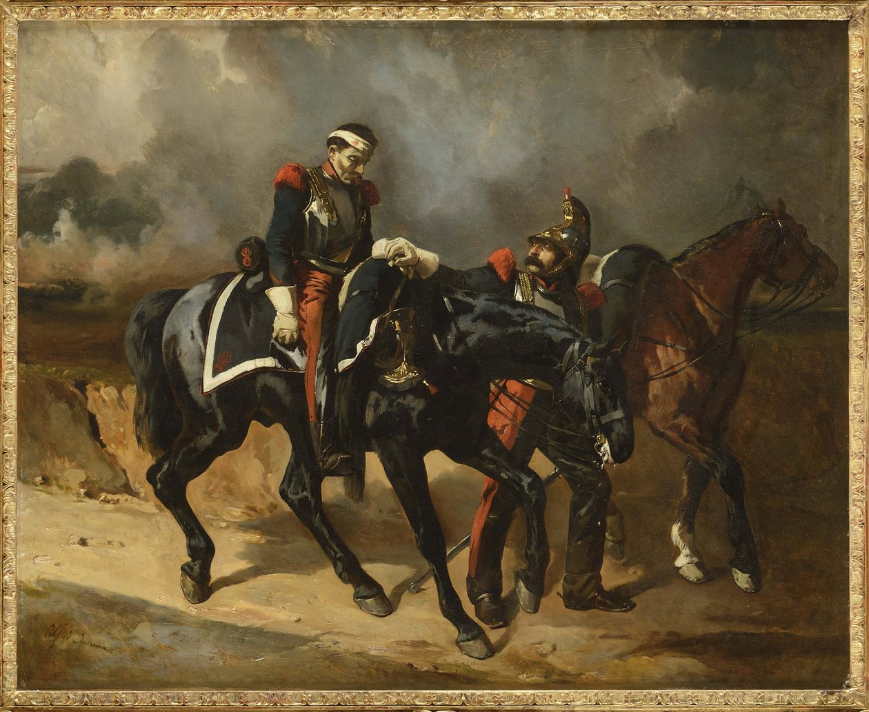 ले कुइरासियर आशीर्वाद - डी ड्रेक्स, अल्फ्रेड (1810-1860) द्वारा घायल क्यूरासियर। तेल के रंगों से केन्वस पर बना चित्र द्वारा अल्फ्रेड डेड्रेक्स