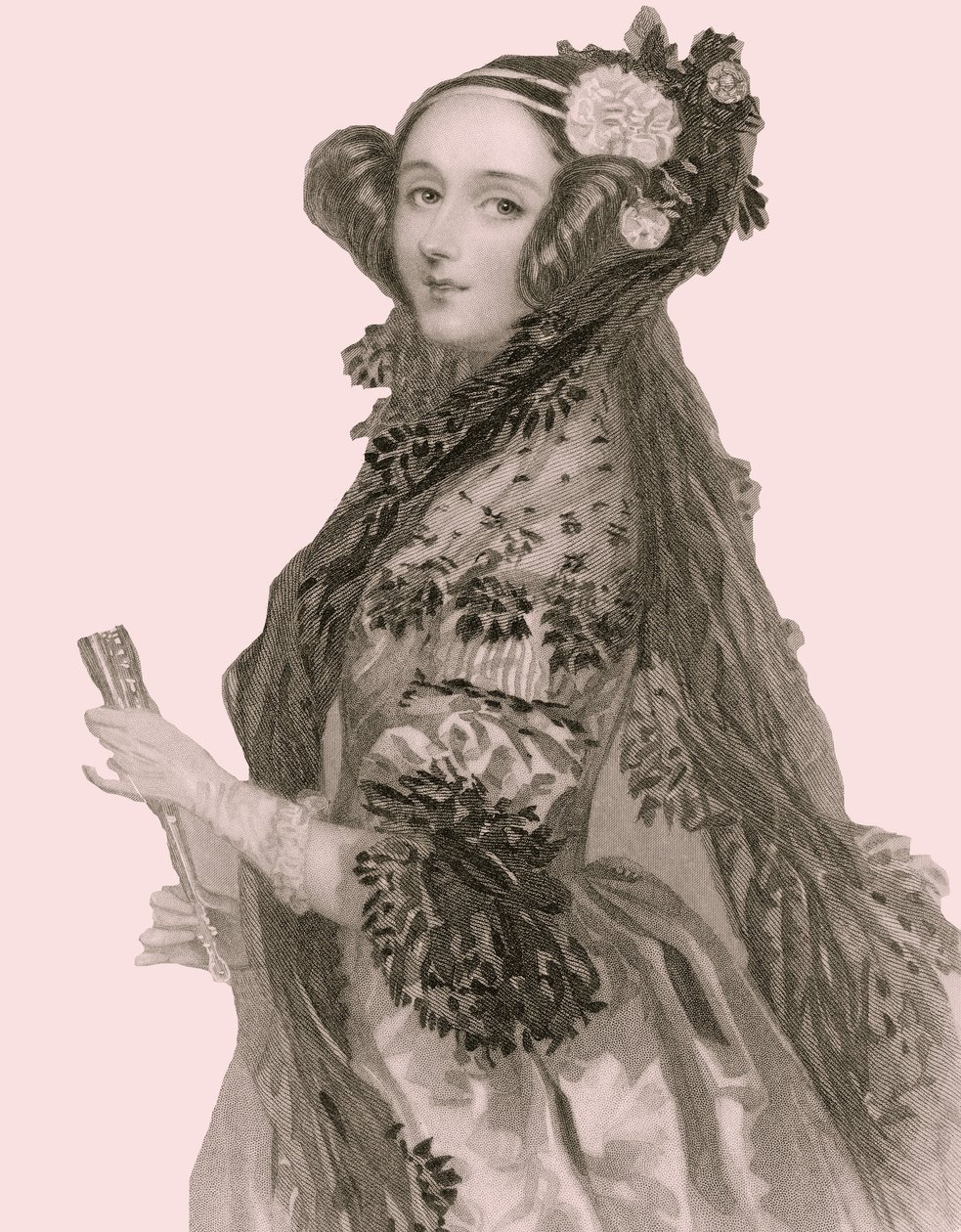 ऑगस्टा एडा किंग का पोर्ट्रेट (1815 - 1852), काउंटेस ऑफ़ लवलेस (उत्कीर्णन)। द्वारा अल्फ्रेड एडवर्ड चैलन