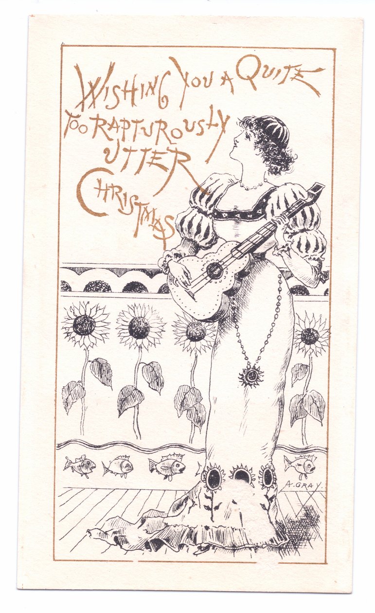 वायलिन बजाने वाले एस्थेटिक का विक्टोरियन ग्रीटिंग कार्ड, c.1881 (मोनोक्रोम) द्वारा अल्फ्रेड ग्रे