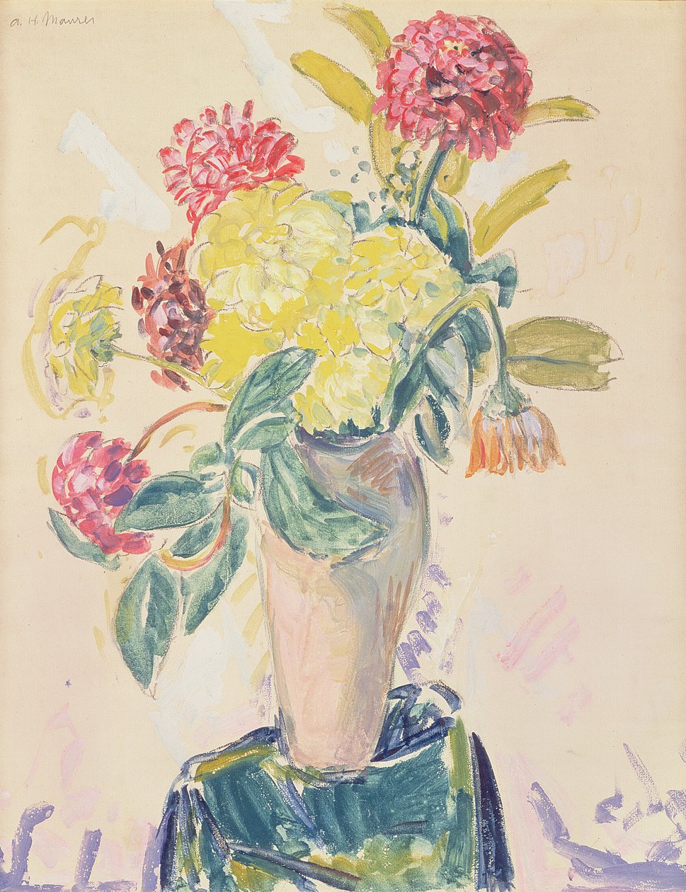 Zinnias, c.1926 (wc, gouache और कागज पर लकड़ी का कोयला) द्वारा अल्फ्रेड हेनरी मेसन