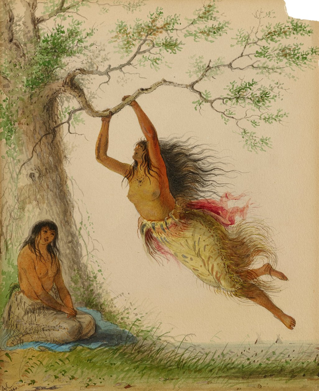 इंडियन गर्ल्स स्विंगिंग, 1860। द्वारा अल्फ्रेड जैकब मिलर