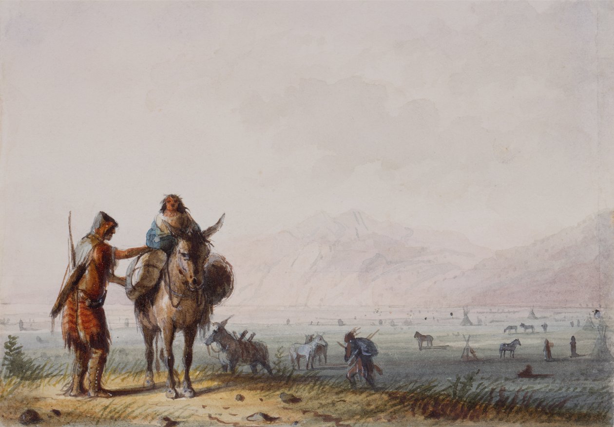 Shoshone Root Diggers, c.1837 (कागज पर कलम और स्याही और पानी के रंग का) द्वारा अल्फ्रेड जैकब मिलर
