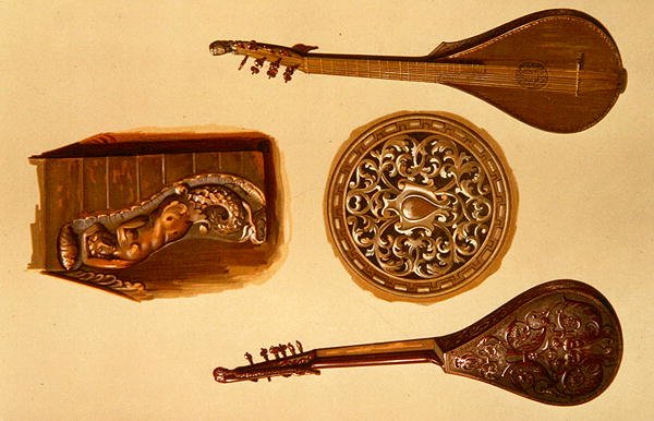 सिटर्न, इटालियन, 'म्यूजिकल इंस्ट्रूमेंट्स' (रंगीन लिथो) से द्वारा अल्फ्रेड जेम्स हिपकिंस