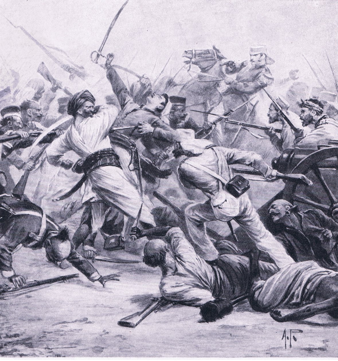 2 अगस्त 1857 को नजफगढ़ में विद्रोहियों की निकोलसन हार, ब्रिटिश बैटल ऑन लैंड एंड सी, 1915 द्वारा अल्फ्रेड पीयर्स