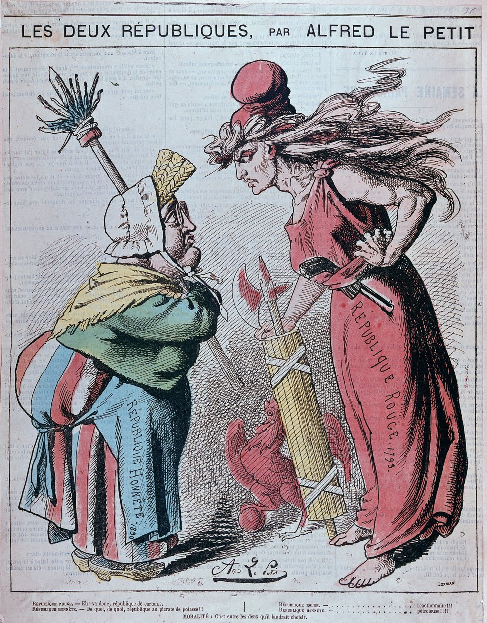 दो गणराज्यों पर कार्टून, "" रिपब्लिक होननेट (1830) और रिपब्लिक रूज (1793) "अल्फ्रेड ले पेटी द्वारा" "ले ग्रेलॉट" "" 1872 में द्वारा अल्फ्रेड पेटिट