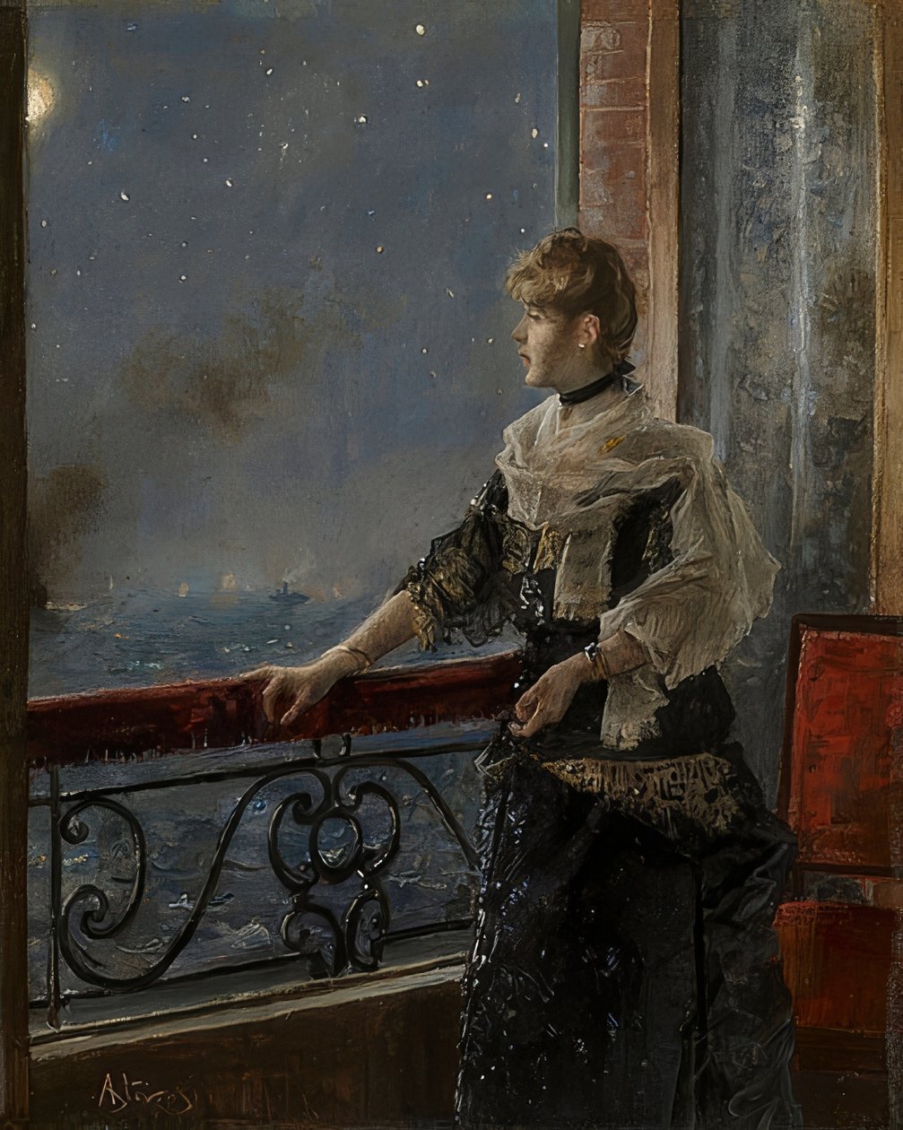 मूनलाइट (Au clair de la lune)। 1885 के लगभग द्वारा अल्फ्रेड एमिल स्टीवंस