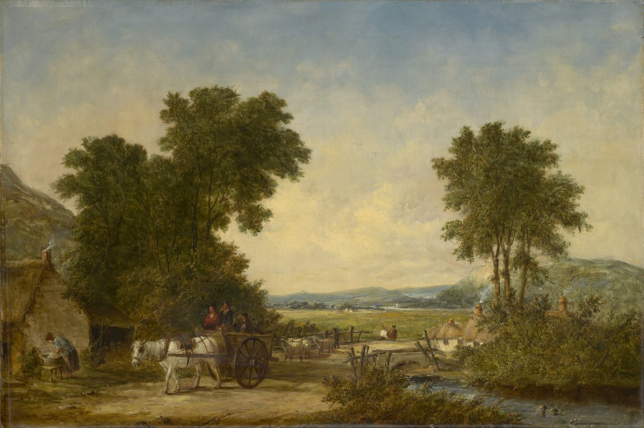 एक गाड़ी में आंकड़े के साथ वुडेड कंट्री लैंडस्केप, c.1855 द्वारा अल्फ्रेड विकर्स