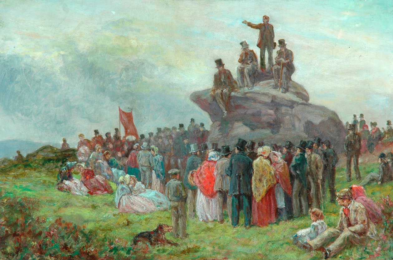 बेसिन स्टोन्स, टोडमॉर्डेन, 1842 में एक चार्टिस्ट बैठक द्वारा अल्फ्रेड वाल्टर बेयस