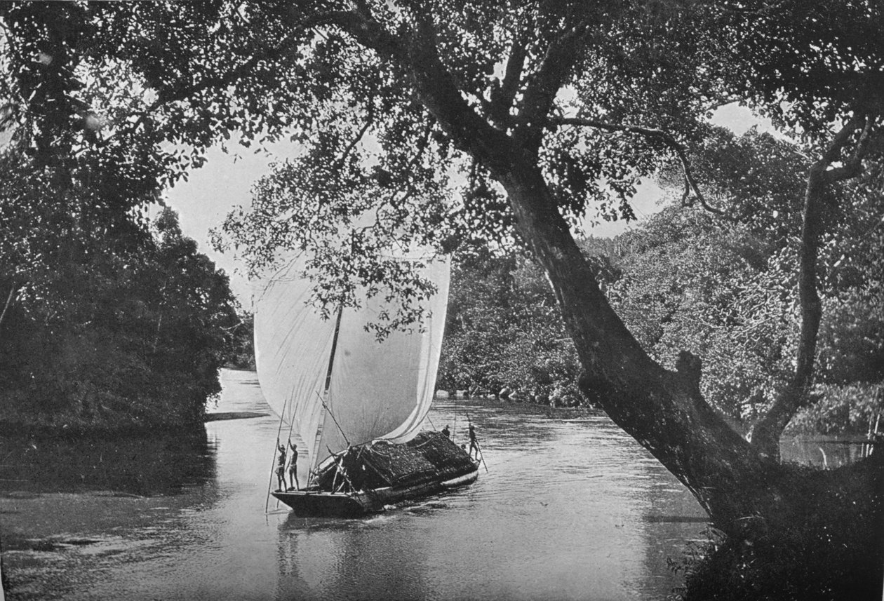 फुल सेल में पद्दा बोट, c1890, 1910 द्वारा अल्फ्रेड विलियम अमैंडस प्लेट