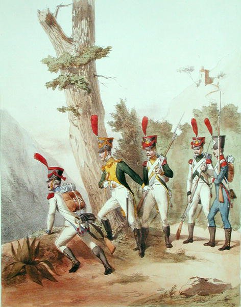 फ्रेंच ट्रूप्स, गुस्ताव डेविड (1824-91) 1810 (लिथो) द्वारा उकेरा गया द्वारा अल्फ्रेड डे (बाद) मार्बोट