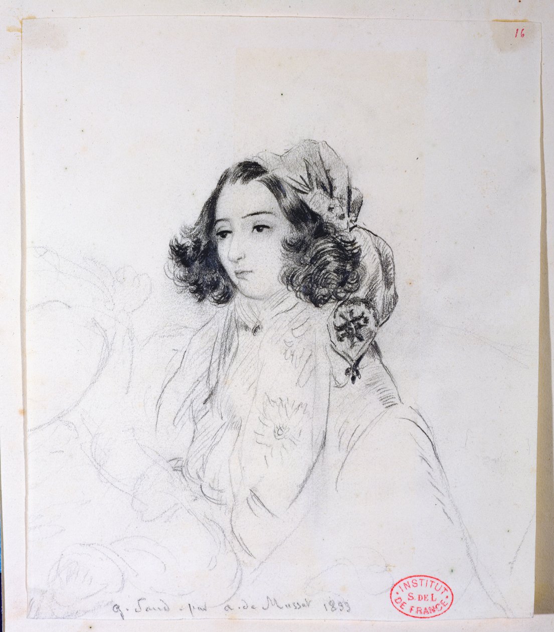 जॉर्ज सैंड (1804-76) एक हेडस्कार्फ पहनना, 1833 द्वारा अल्फ्रेड डी मुसेट