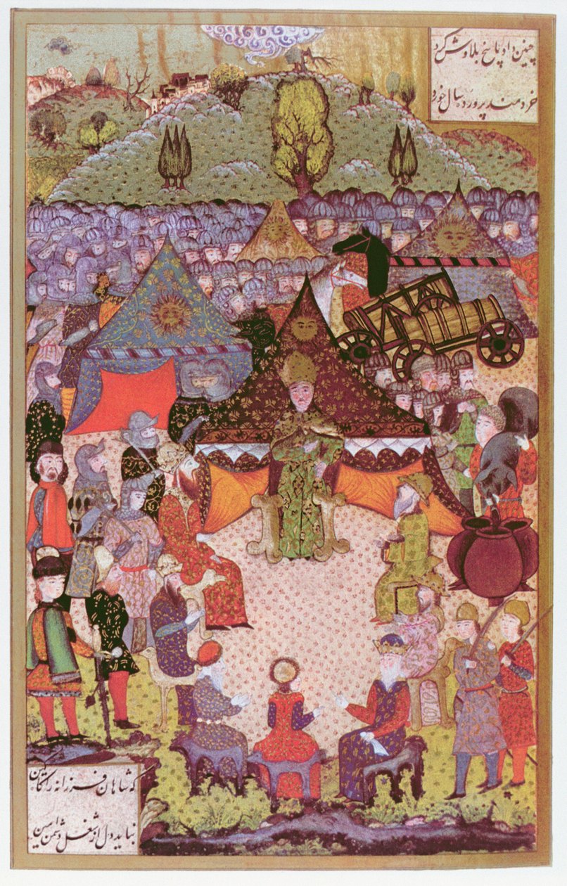 हंगरी के राजा, लाजोस II (1506-26) 1526, 1558 में मोहक की लड़ाई से पहले परिषद में (स्याही और सोने की पत्ती मखमल पर) द्वारा अली अमीर बेग