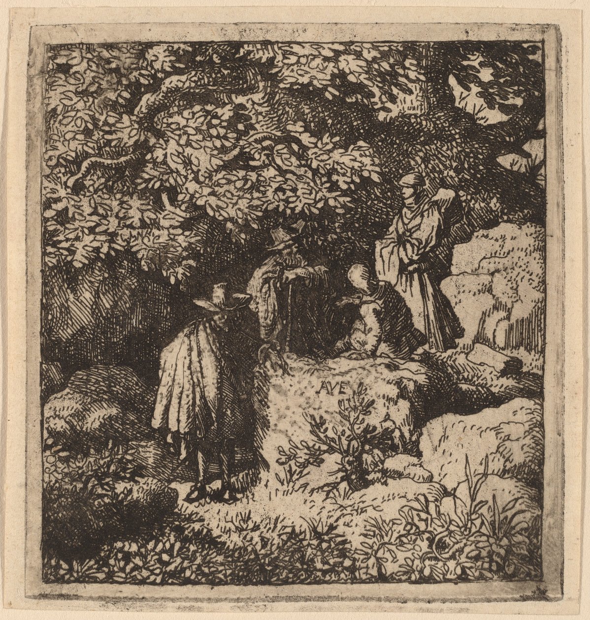 एक पेड़ के नीचे चार आकृतियाँ, शायद c. 16451656. द्वारा एलर्ट वैन एवरडिंगन
