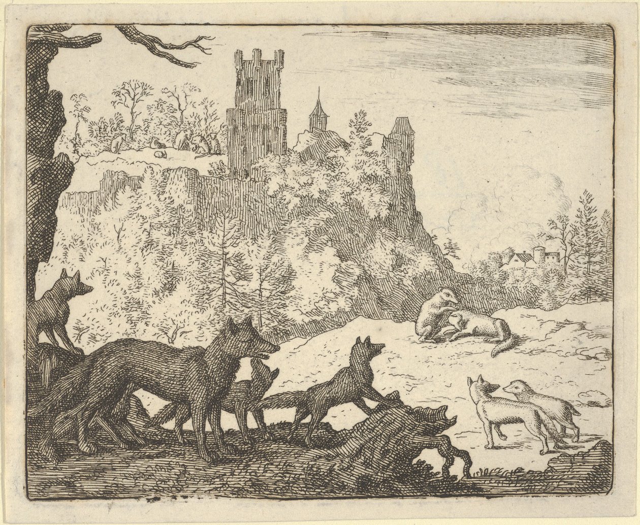रेनार्ड बेजर के साथ निकलता है, 1650-75। द्वारा एलर्ट वैन एवरडिंगन