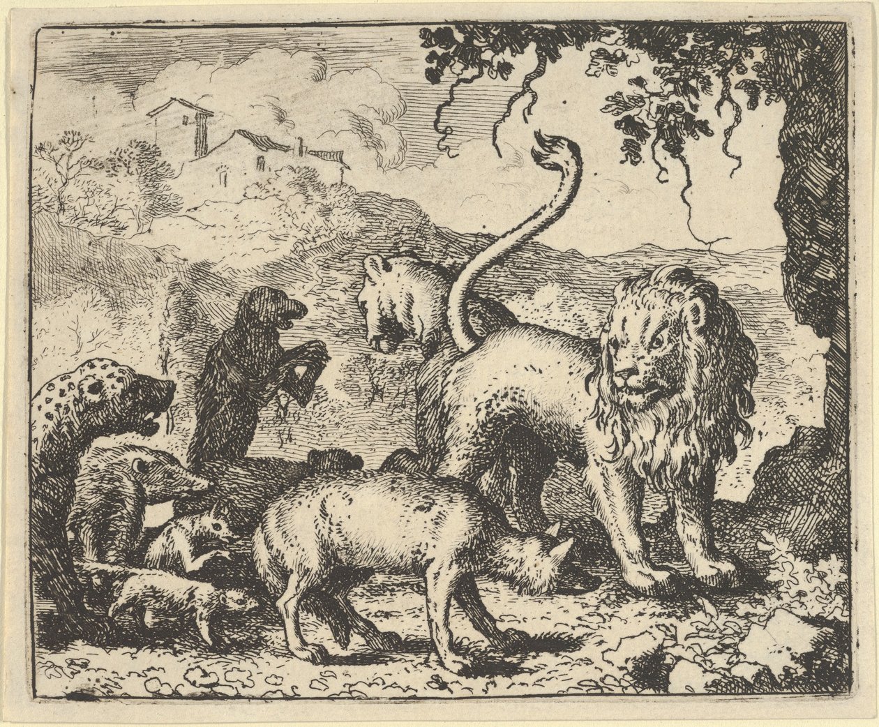 रेनार्ड भेड़िया और कई जानवरों द्वारा आरोपित है, 1650-75। द्वारा एलर्ट वैन एवरडिंगन