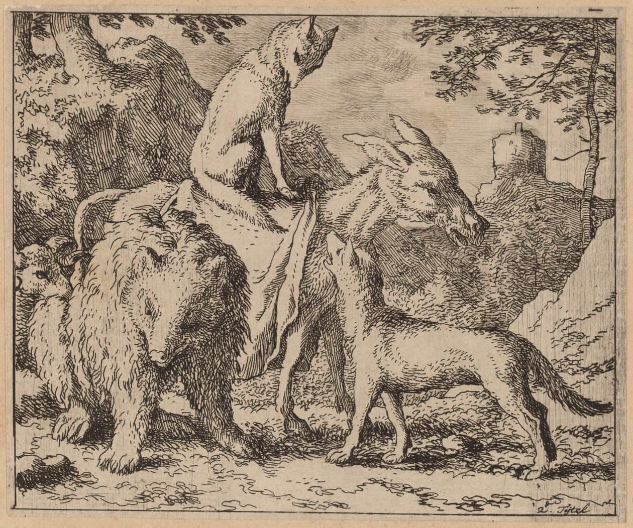 रेनार्ड गधे के ऊपर बैठा, शायद c. 16451656। द्वारा एलर्ट वैन एवरडिंगन