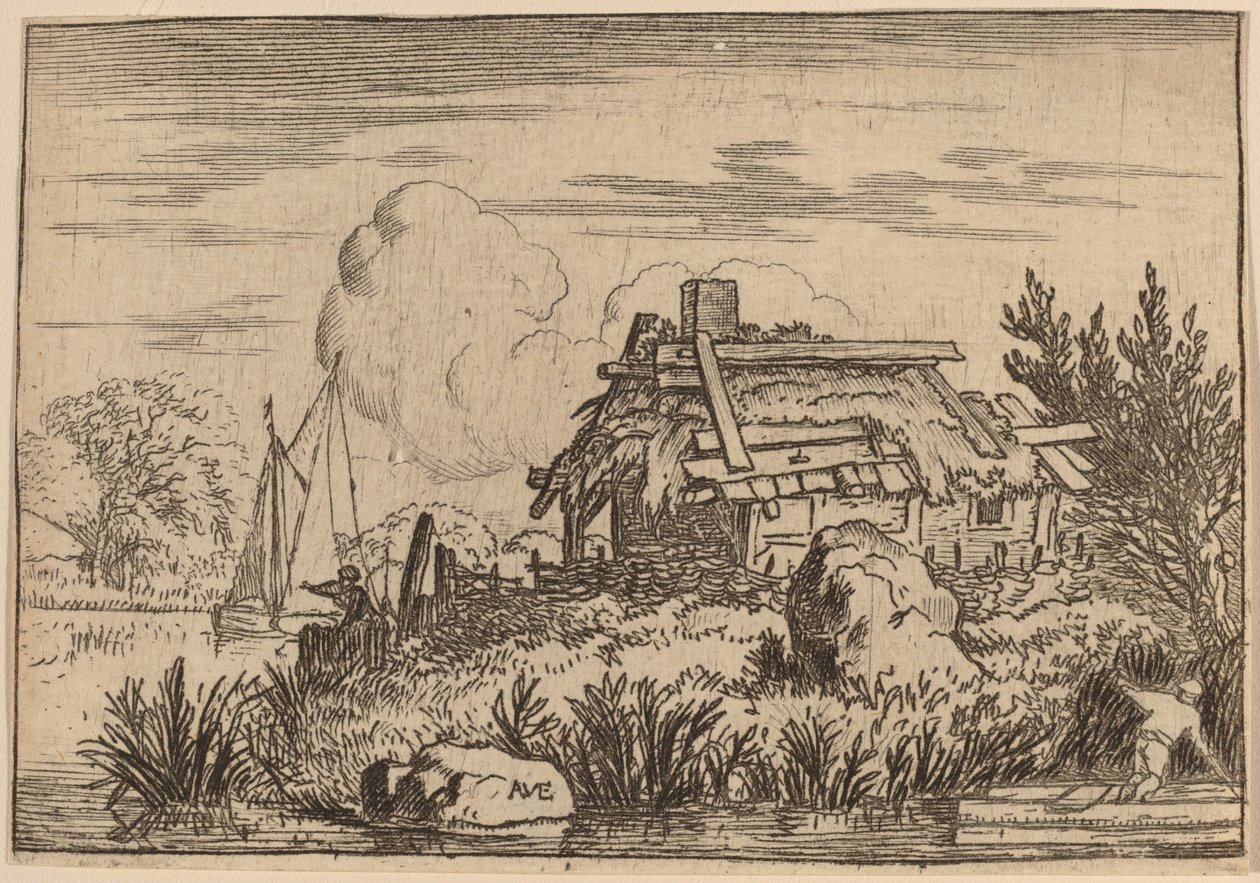 बर्बाद कॉटेज, पानी से घिरा हुआ, शायद c. 16451656. द्वारा एलर्ट वैन एवरडिंगन