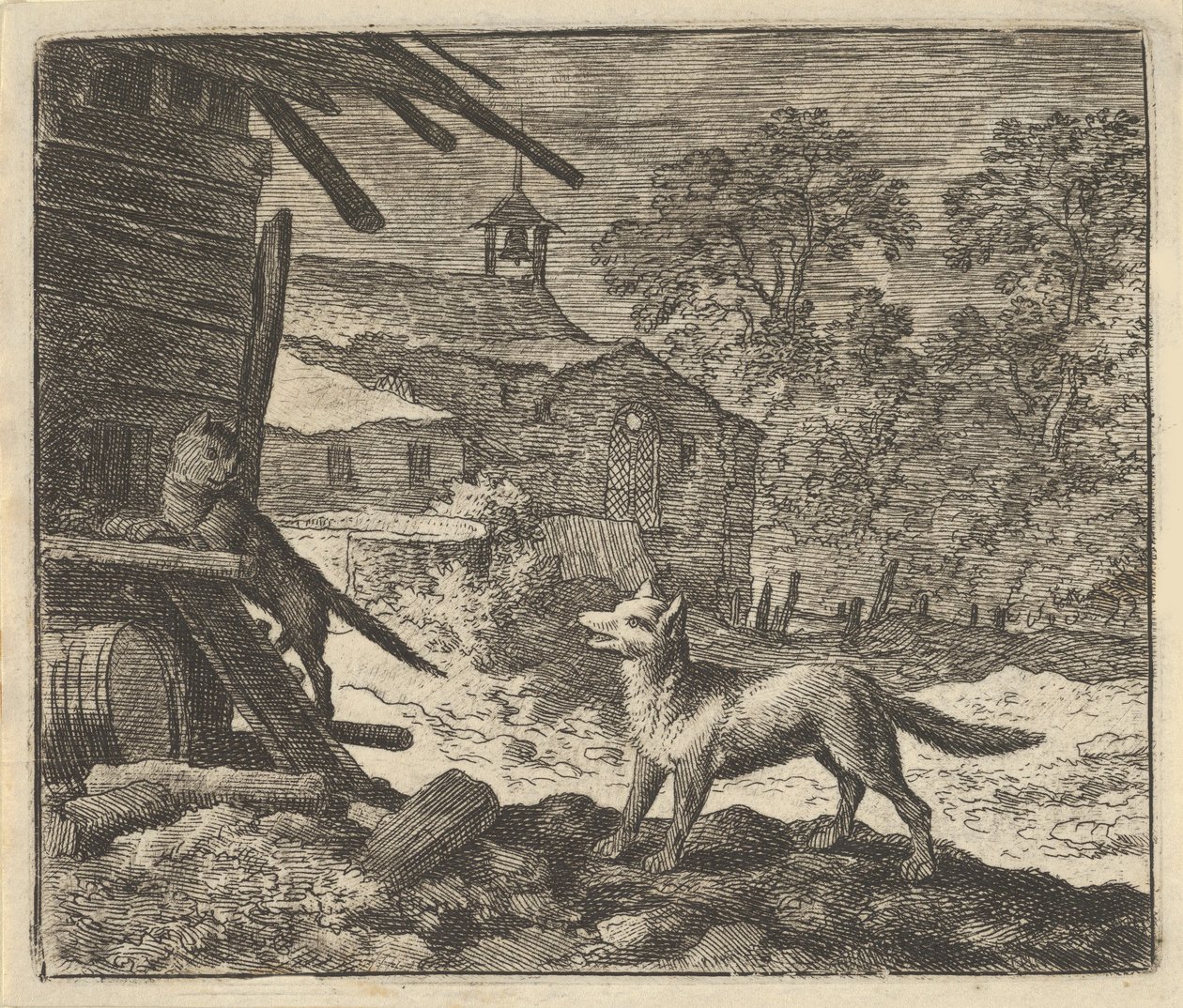 बिल्ली खलिहान पर चढ़ती है, 1650-75। द्वारा एलर्ट वैन एवरडिंगन