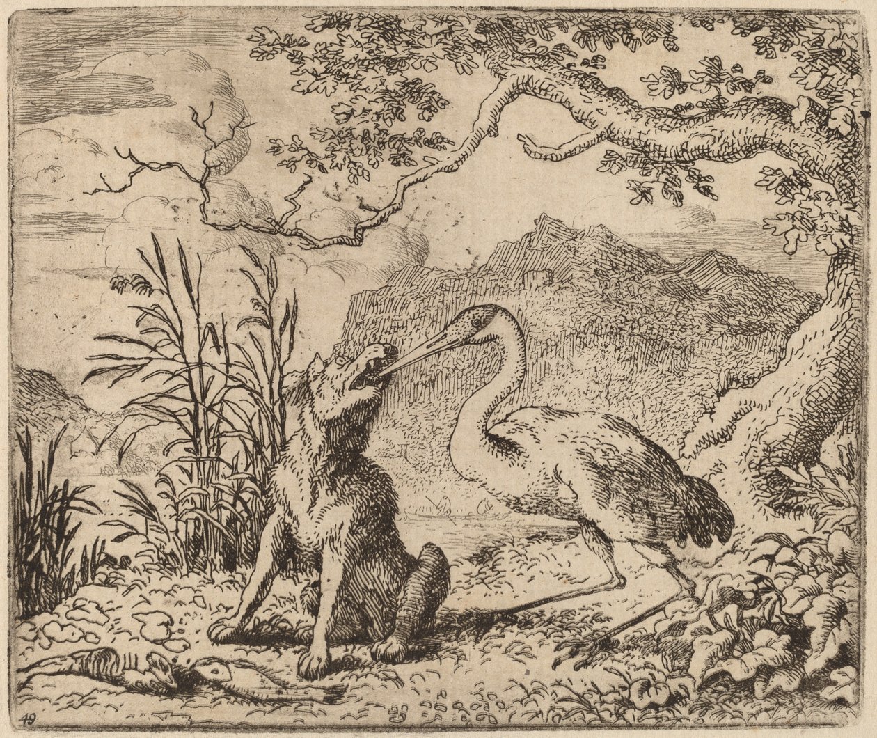 भेड़िया और सारस, शायद c. 16451656. द्वारा एलर्ट वैन एवरडिंगन