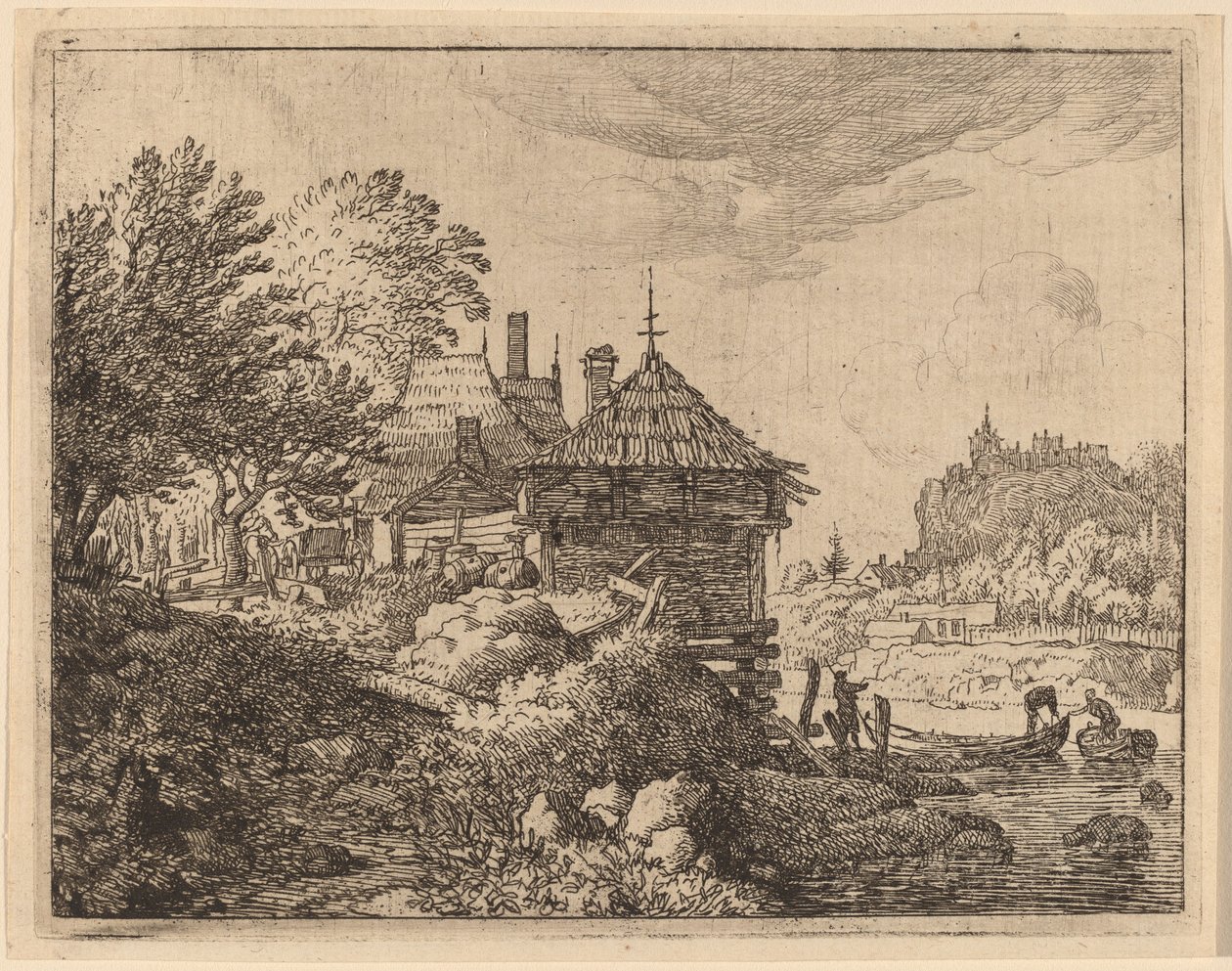 एक झोपड़ी के पास दो नावें, शायद c. 16451656. द्वारा एलर्ट वैन एवरडिंगन