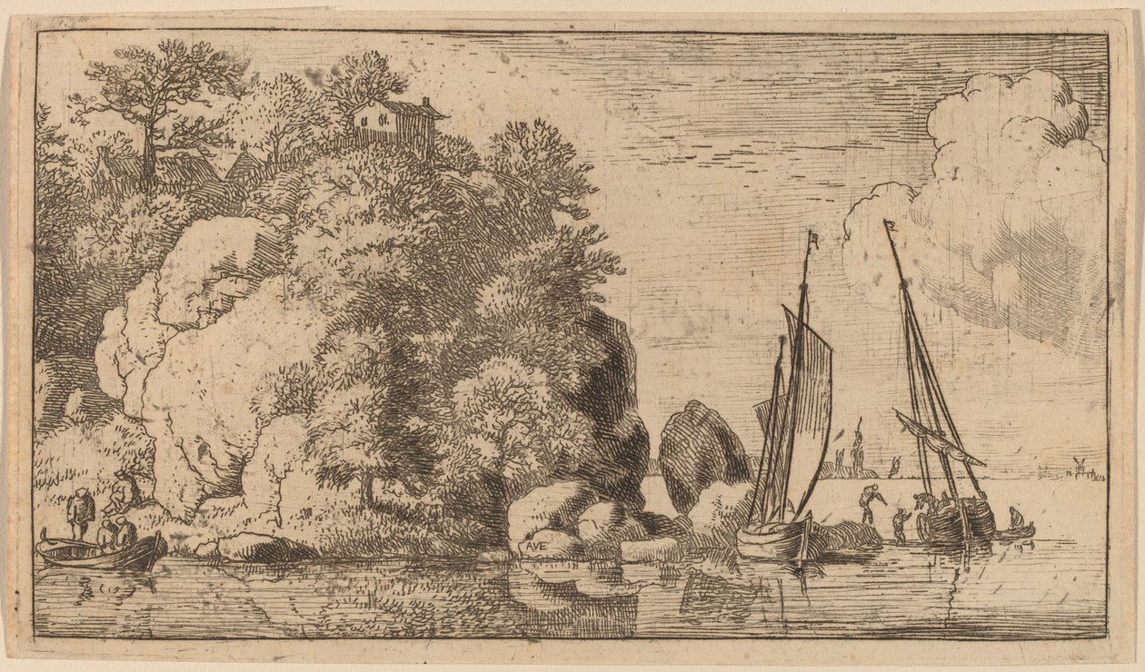 एक चौड़ी नदी पर दो नावें, शायद c. 16451656. द्वारा एलर्ट वैन एवरडिंगन