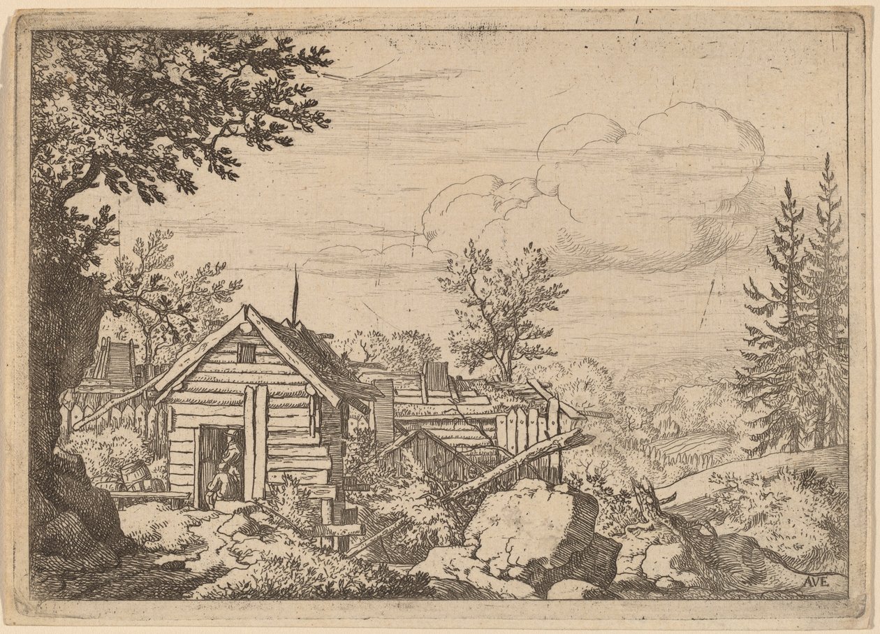 एक झोपड़ी के द्वार में दो आदमी, शायद c. 16451656. द्वारा एलर्ट वैन एवरडिंगन