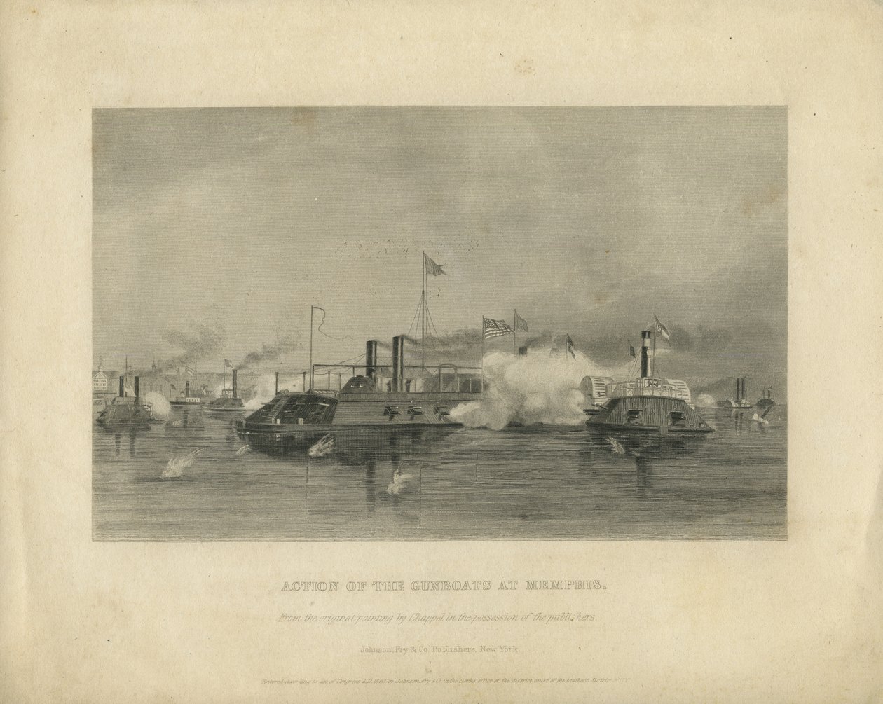 मेम्फिस पर गनबोट्स की कार्रवाई, c.1865 द्वारा अलोंजो चैपल