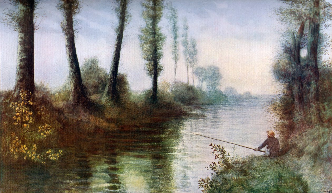एक नहर एक मछुआरे के साथ, c1857-1911, 1912। द्वारा अल्फोंस लेग्रोस