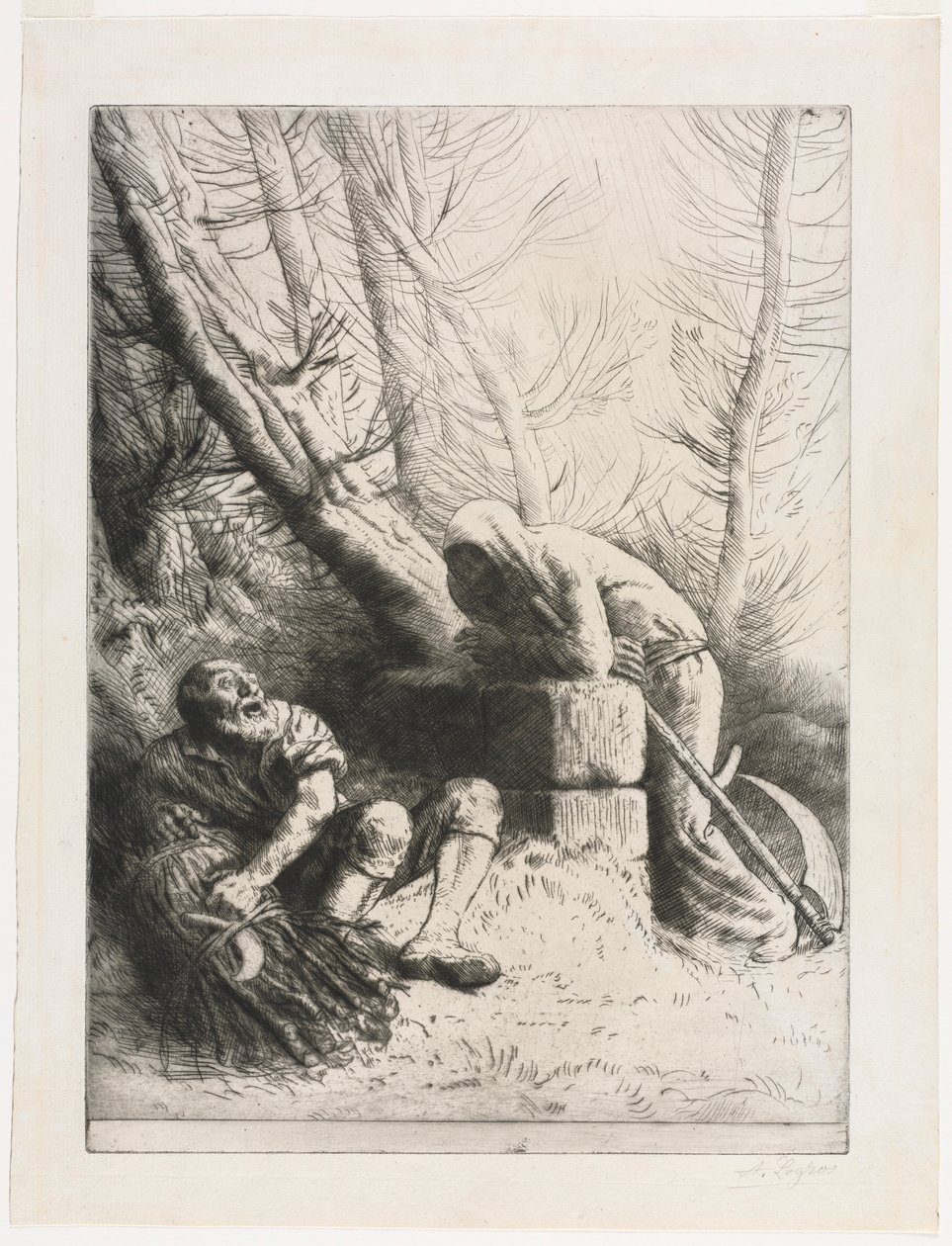 डेथ एंड वुडकट्टर, 1881। द्वारा अल्फोंस लेग्रोस