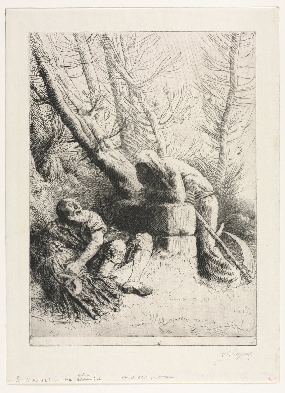 डेथ एंड वुडकट्टर, 1881। द्वारा अल्फोंस लेग्रोस