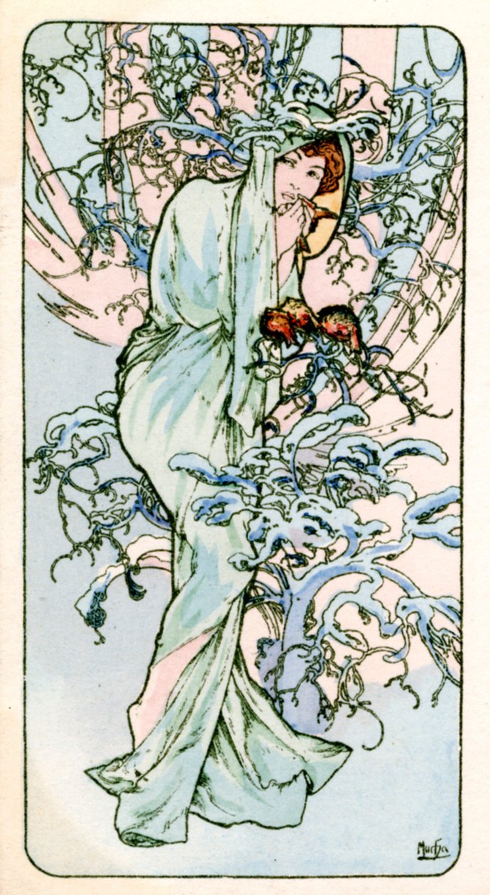 'विंटर', 1900 द्वारा अल्फोंस मुचा