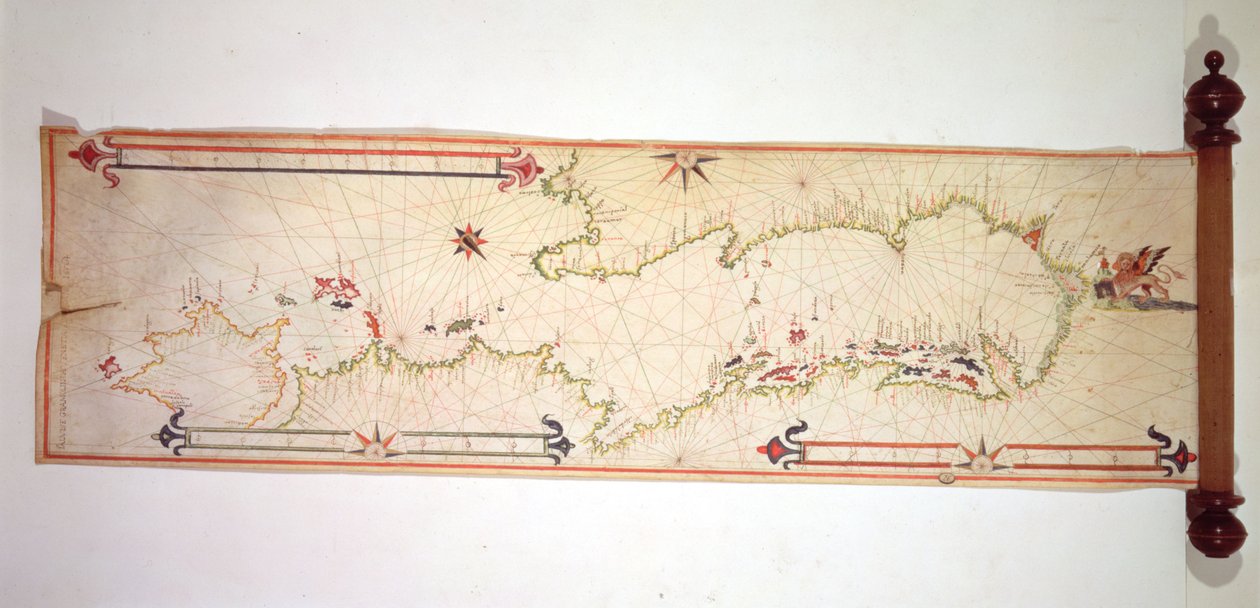 एड्रियाटिक का लघु समुद्री मानचित्र, 1624 (चर्मपत्र) द्वारा अलविस ग्रामोलिन