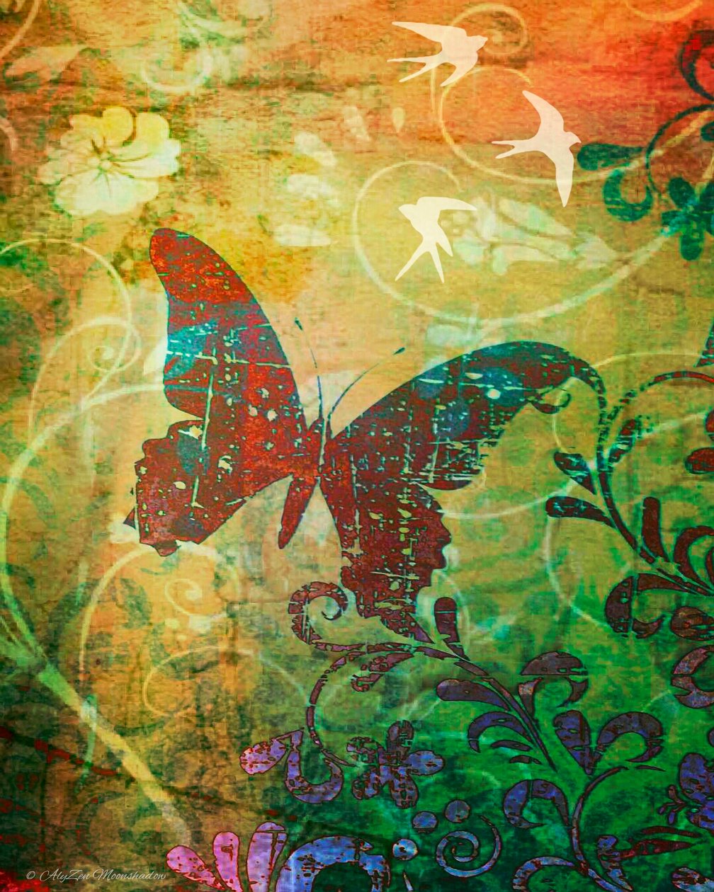 बटरफ्लाई हाइकू, 2014, (डिजिटल मिश्रित मीडिया फोनोग्राफी) द्वारा एलजेन मूनशैडो