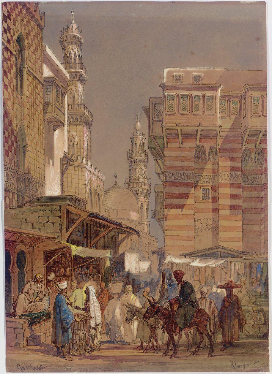 मार्केट डे ऑन द म्यू "izz id-Din li-Lah, Old Cairo, 1862 द्वारा अमादेओ प्रीज़ियोसिक