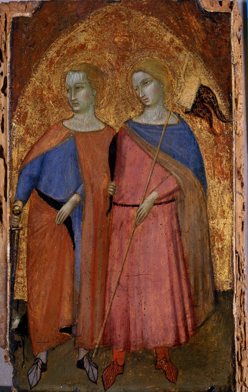 संन्यासी गैलनस और अंसानुस, c.1360 (चिनार की लकड़ी पर ताप) द्वारा एम्ब्रोगियो लोरेंजेटी