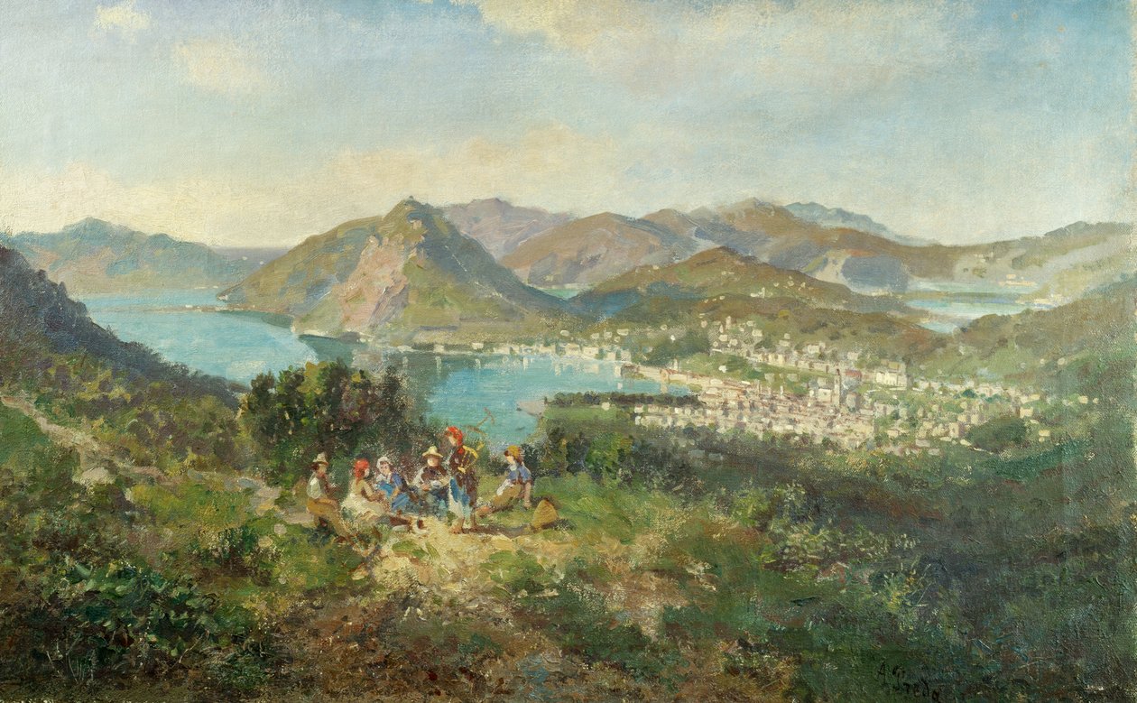 एंब्रोगियो प्रीडा (1839-1906), कैनवास पर तेल, 48x76 सेमी द्वारा कुर्रेग्लिया से देखा गया लुगानो द्वारा एंब्रोजियो प्रेडा