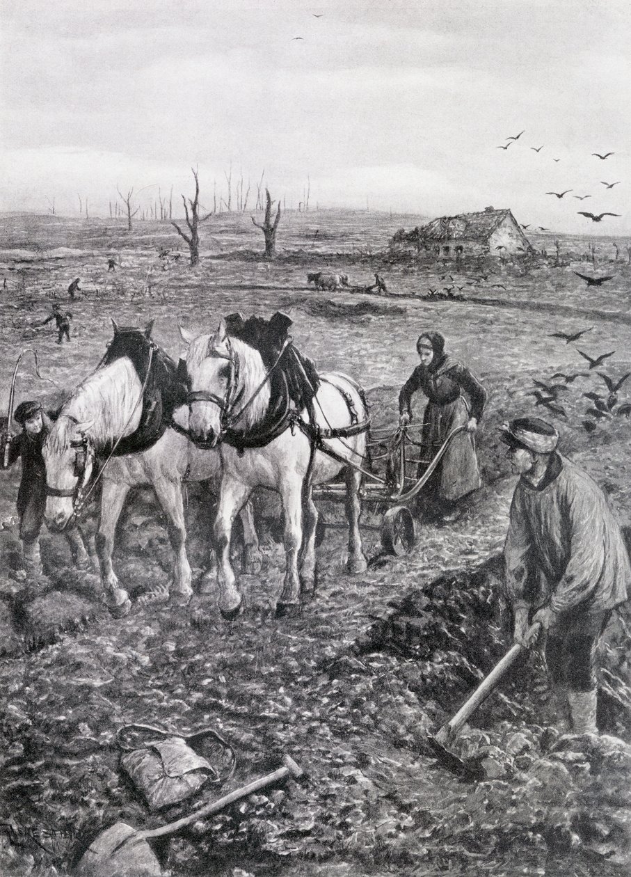 बर्बाद खेतों में काम करने वाले किसान, 1918 (अख़बार अखबारी कागज) द्वारा अमेदी फॉरेस्टियर