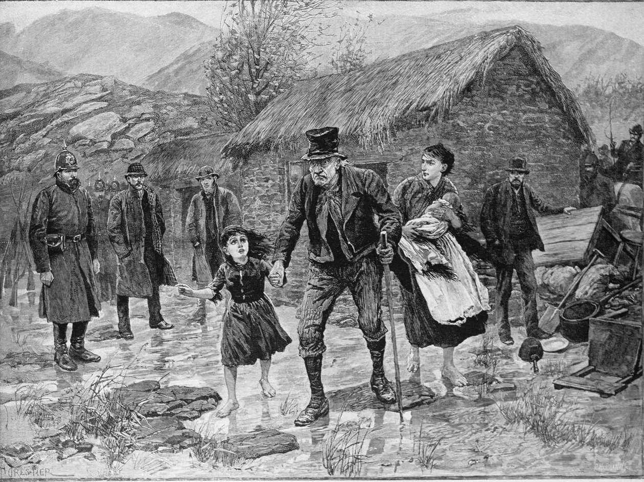 15 जनवरी 1887 को &39;द इलस्ट्रेटेड लंदन न्यूज&39; से काउंटी केरी में एक आयरिश एविक्शन में दृश्य द्वारा अमेदी फॉरेस्टियर