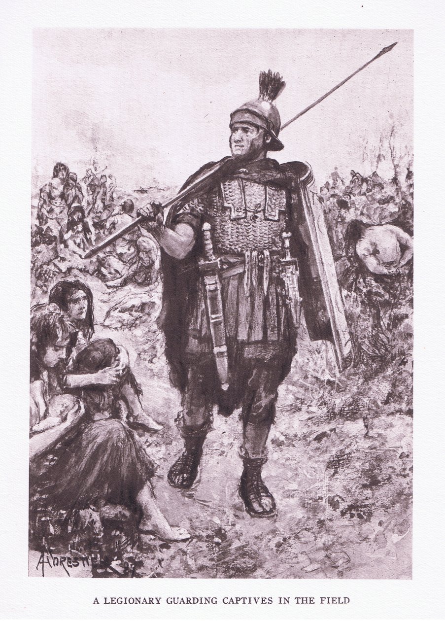 एक क्षेत्र में बंदी रक्षक, रोमन सैनिक, 1928 से चित्रण द्वारा अमेदी फॉरेस्टियर