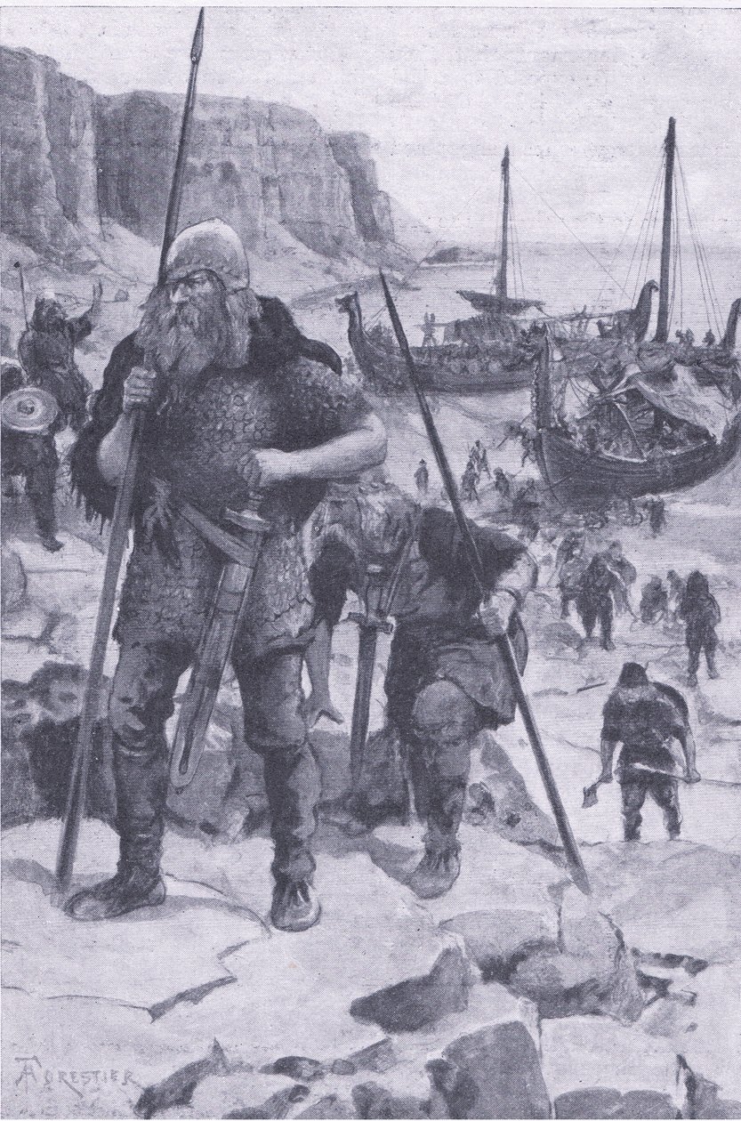 द वाइकिंग्स फाइंड अमेरिका, माई मैगज़ीन से, pub.1922 (लिथो) द्वारा अमेदी फॉरेस्टियर