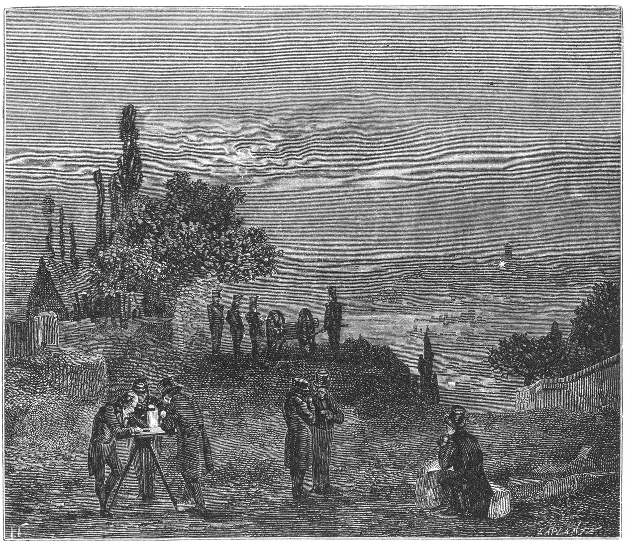 हवा में ध्वनि की गति की गणना करने के लिए प्रयोग, पेरिस, 1822 1873 द्वारा एमीडी गुइलमिन