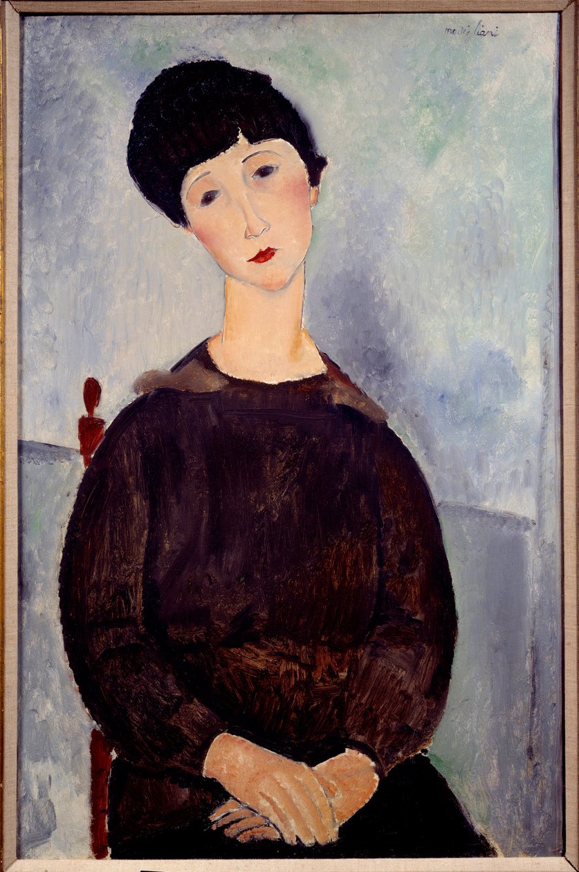 Amedeo Modigliani द्वारा एक बैठी हुई ब्राउन गर्ल पेंटिंग का चित्रण द्वारा एमेडियो मोदिग्लिआनी