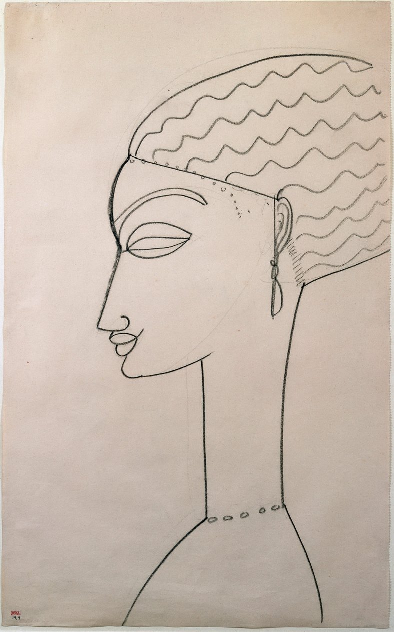 महिला की प्रोफाइल। महिला प्रोफ़ाइल। Amedeo Modigliani (1884-1920), 1910-1911 द्वारा आरेखण। न्यूयॉर्क, आधुनिक कला संग्रहालय द्वारा एमेडियो मोदिग्लिआनी