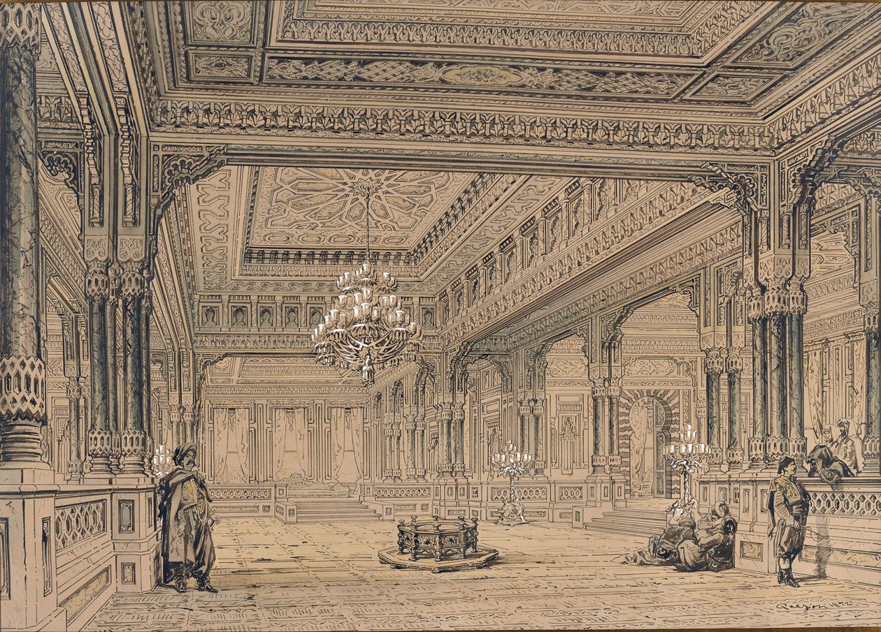 1872 में इस्तांबुल में सिरागन पैलेस का इंटीरियर। द्वारा अमेडियो प्रीज़ियोसिक