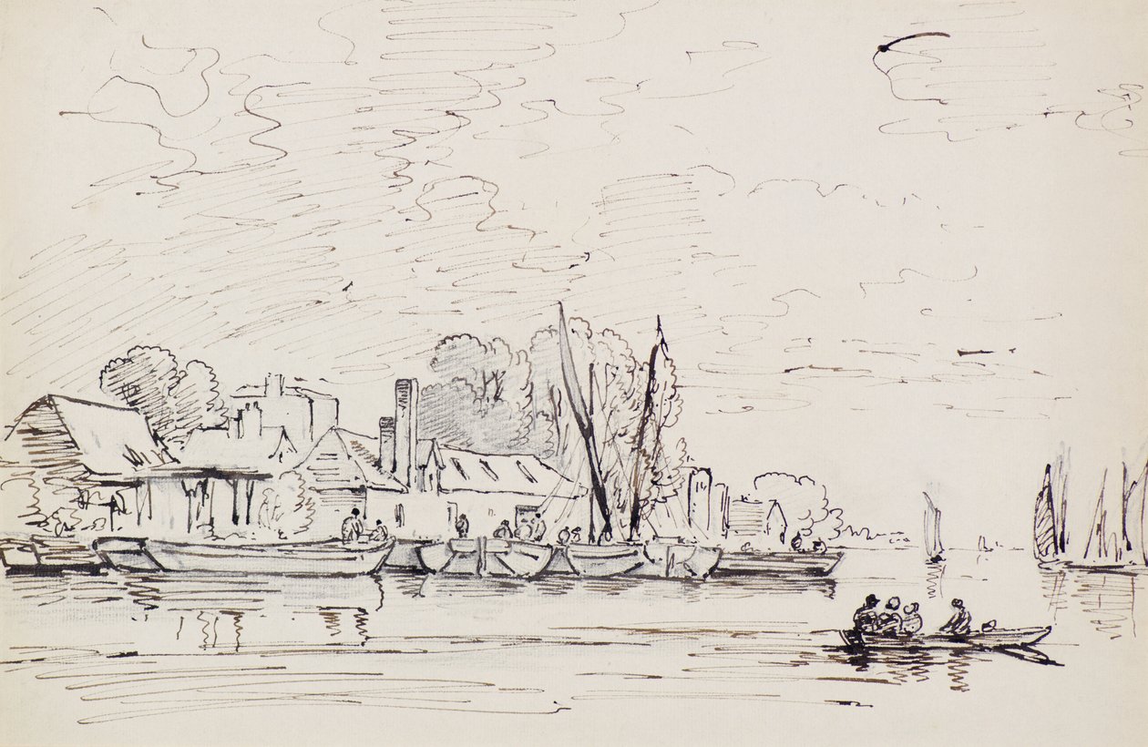 बार्ज के साथ रिवर सीन, c.1803 (पेन) द्वारा अमेलिया लोंग