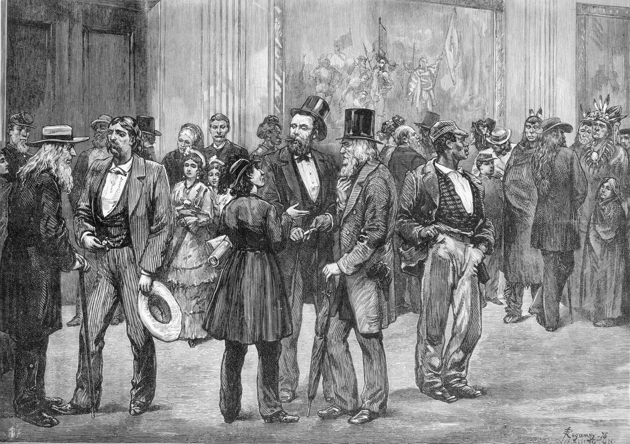 अमेरिकन स्केच: 15 अप्रैल 1876 को &39;द इलस्ट्रेटेड लंदन न्यूज&39; से वाशिंगटन के रोतुंडा में दृश्य द्वारा अमेरिकी स्कूल