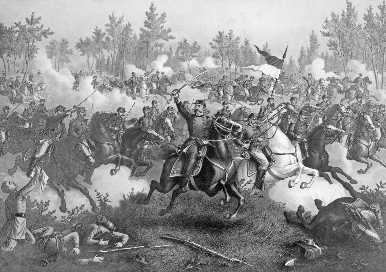 देवदार क्रीक की लड़ाई, 19 अक्टूबर, 1864, पब। कुर्ज़ अंड एलिसन द्वारा, शिकागो, 1890 द्वारा अमेरिकी स्कूल